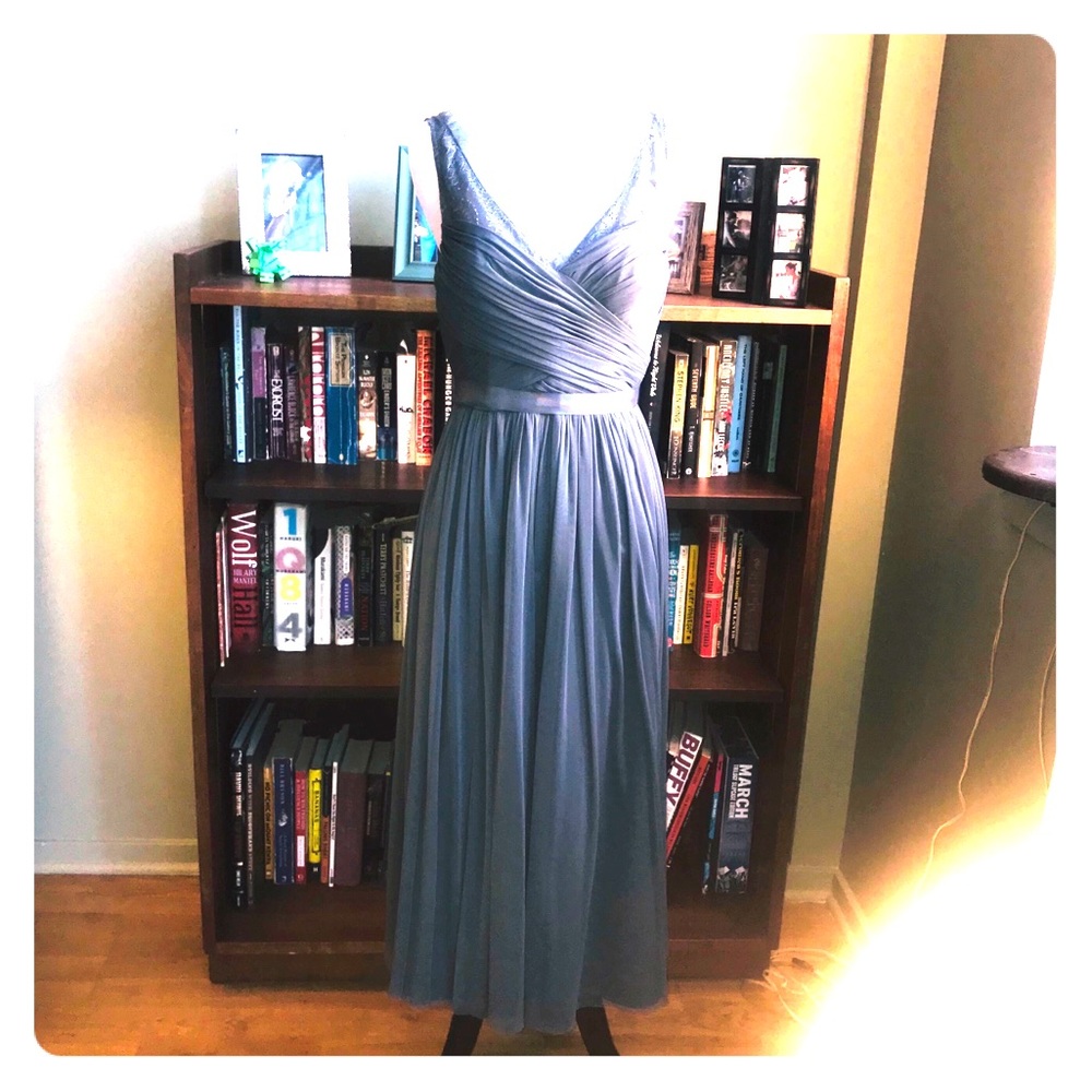 Gray bridesmaid/ maid of honor dress.